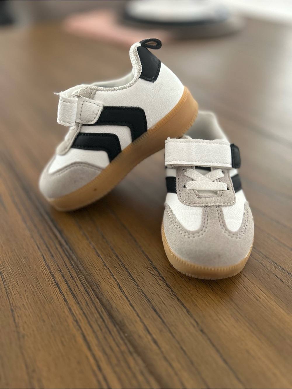 Kids White and Black Sneakers with Gum Sole - First Steps